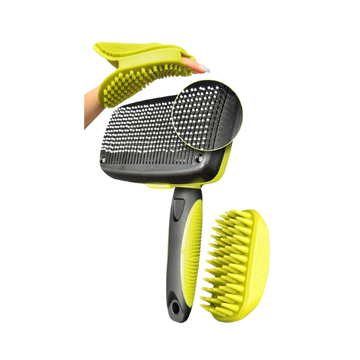 Tubby Potato™ Self Cleaning Slicker Brush - Deshedding Brush for Long and Short Haired Pets. Comfortable and Safe for Senitive Skin. Great for Dogs, Cats, and Other Small Animals- Green