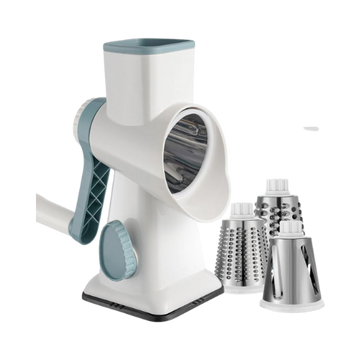 5 in 1 Rotary Cheese Grater with Handle – Stainless Steel Blades, Vegetable Slicer, Shredder, Carrot & Cabbage Grater, Nut Grinder, Easy to Clean Kitchen Gadget (Light Grey)