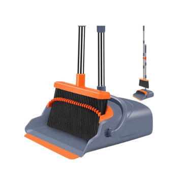 kelamayi Upgrade Broom and Dustpan Set, Self-Cleaning with Dustpan Teeth, Indoor&Outdoor Sweeping, Ideal for Dog Cat Pets Home Use, Stand Up Broom and Dustpan