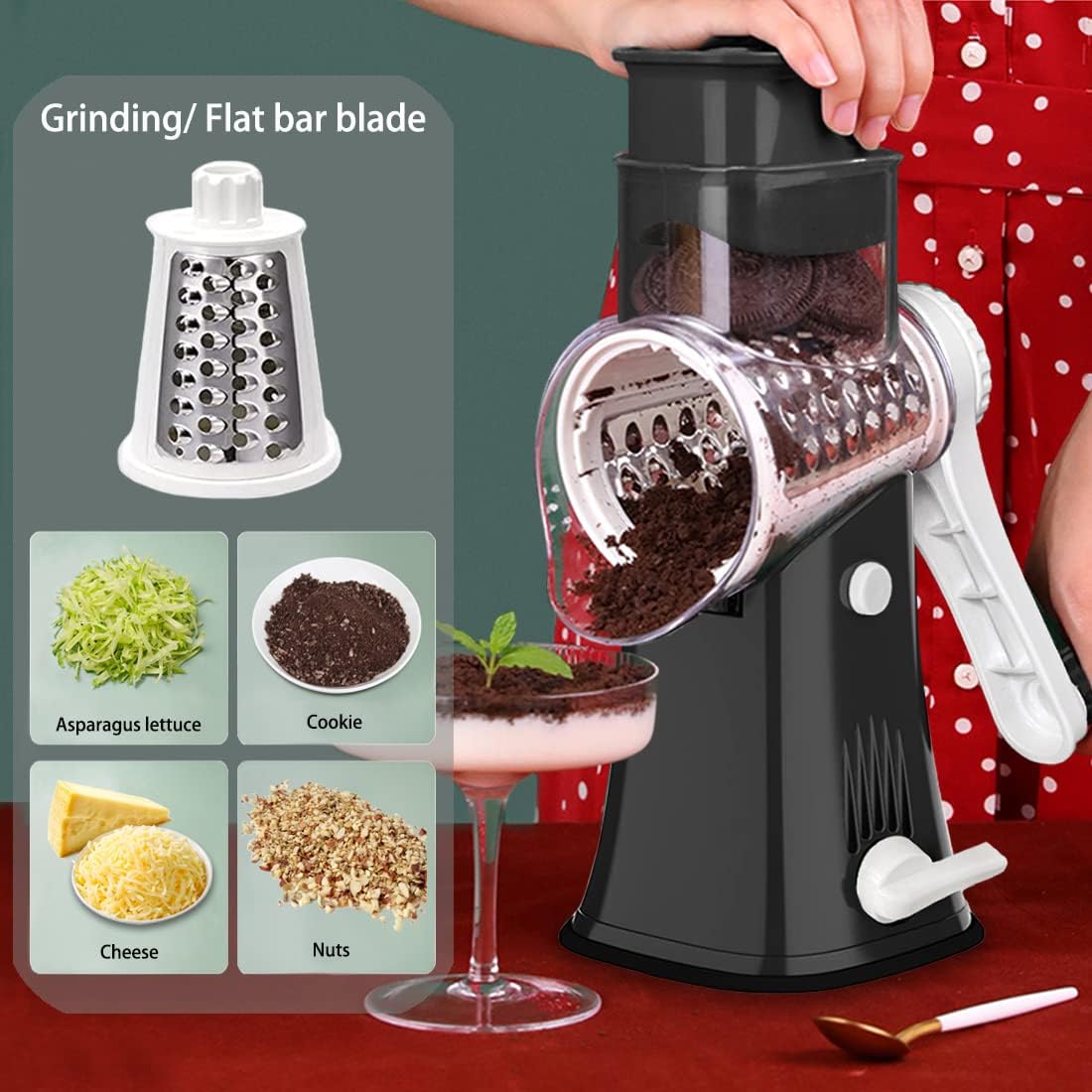 Tabletop Drum Grater | Manual Vegetable Cutter Slicer & Grater | Multi-functional Kitchen Gadget ( Random Color )