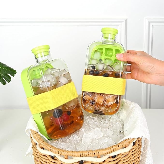 Ice Cube Bottle, My Crush Cup Ice, Cool Summer Ice Bottle Cup, 2 in 1 Ice Cube Tray Water Bottle with Straw, Ice Cube Making Bottle with Lid and Bin for Freezer, Travel & Home Use