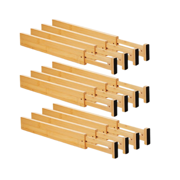 Lzerking Kitchen Drawer Dividers 6 Pack, 17-22" Adjustable Bamboo Drawer Organizers Large, Spring Loaded, Expandable Utensil Organizer, Works in Kitchen, Dresser, Closet, Bathroom, Bedroom